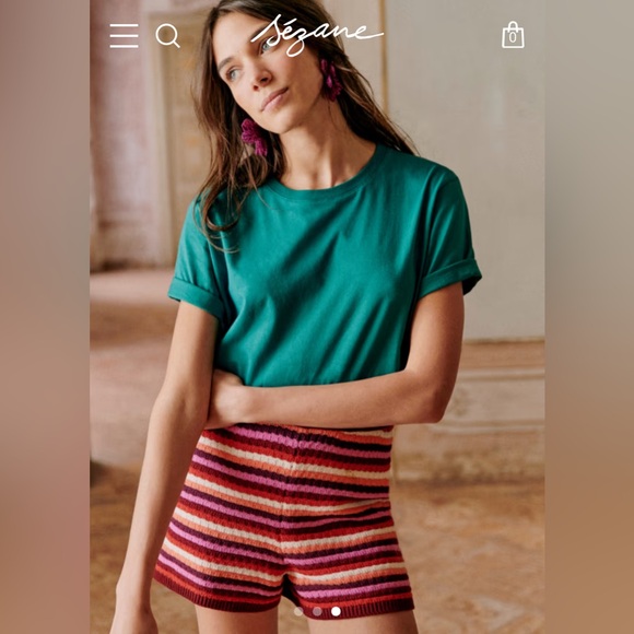 Sezane Eliam Shorts. Striped Knit. Size Small. Burgundy white orange red pink - Picture 3 of 9